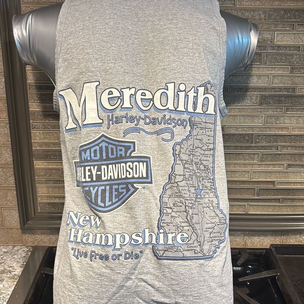 Vintage 2003 Harley Davidson, Meredith, NH gray tank top T-shirt M